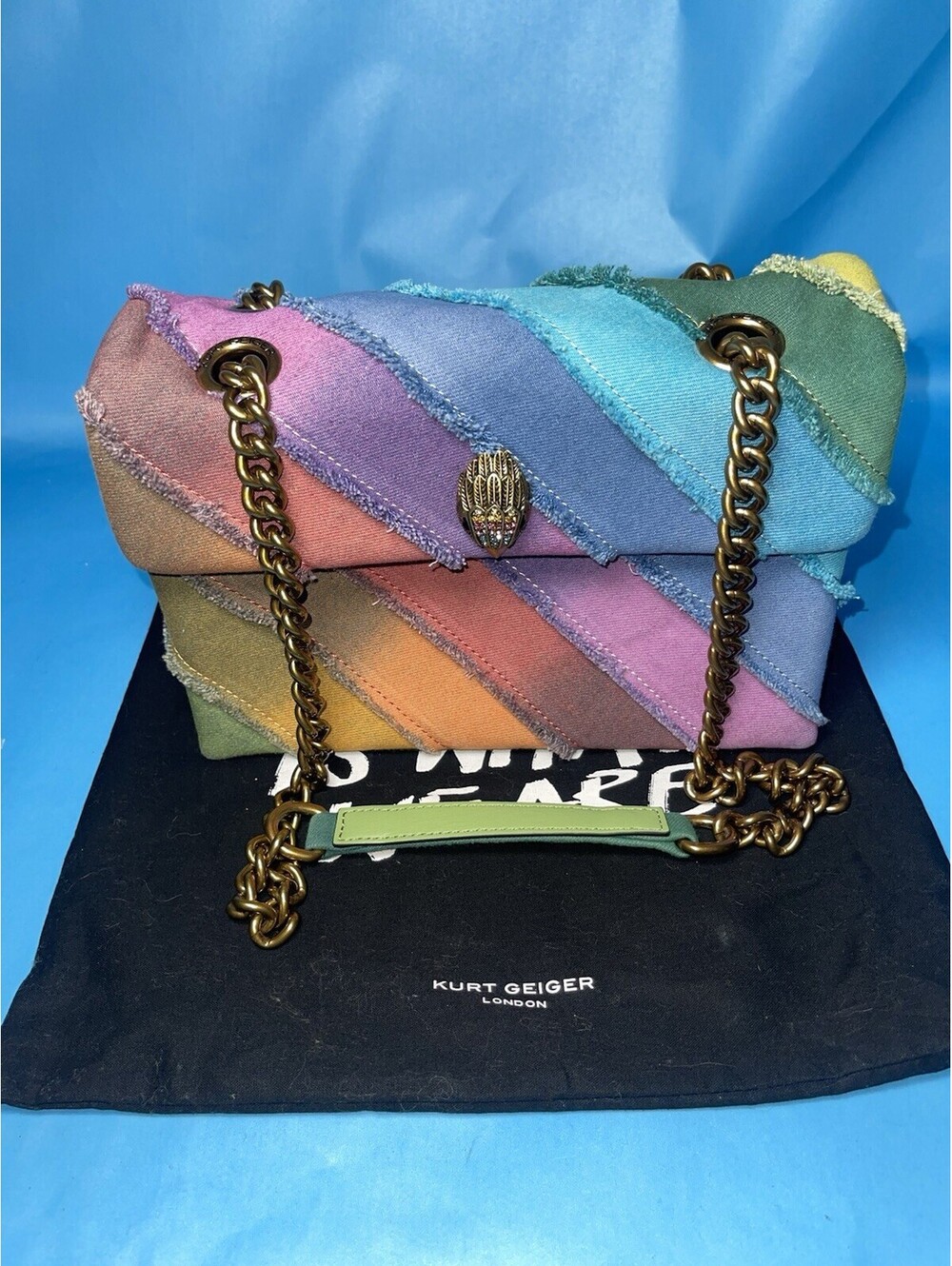 Kurt Geiger London Large Rainbow Denim Kensington Bag Fringe Stones
